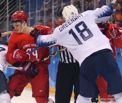 Olympic Winter Games Pyeongchang 2018 Men's: OA RUS - USA Jordan Greenway #18, Nikolai Prokhorkin #74 Gangneung Hockey Centre ©Andreas Robanser