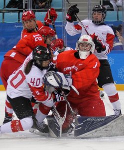 Olympic Winter Games Pyeongchang 2018 Women's Semifinals CAN - OA RUS Blayre Turnbull #40. Valeria Tarakanova #1, Yekaterina Lobova #12 Gangneung Hockey Centre ©Andreas Robanser