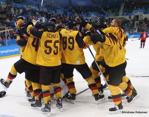 Olympic Winter Games Pyeongchang 2018 Men's Play-offs Semifinals CAN - GER Jubel DEB Team Gangneung Hockey Centre ©Andreas Robanser