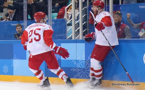 Olympic Winter Games Pyeongchang 2018 Men's Play-offs Semifinals CZE - OA RUS Mikhail Grigorenko #25, Vladislav Gavrikov  #4 Gangneung Hockey Centre ©Andreas Robanser