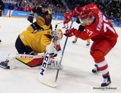 Olympic Winter Games Pyeongchang 2018 Men's Gold Medal Game OA RUS - GER Danny aus den Birken #33, Kirill Kaprizov #77 Gangneung Hockey Centre ©Andreas Robanser