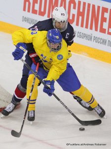 IIHF U18 World Championship USA - SWE Mattias Samuelsson #23, David Gustafsson #13 Arena Metallurg, Magnitogorsk ©Puckfans.at/Andreas Robanser