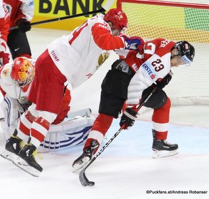 IIHF World Championship AUT - RUS Vasili Koshechkin #83, Yegor Yakovlev #44, Fabio Hofer #23 Royal Arena, Copenhagen ©Puckfans.at/Andreas Robanser