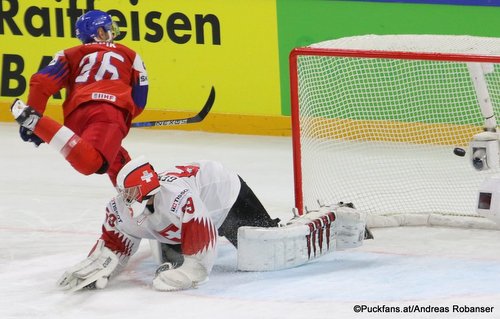 IIHF World Championship CZE - SUI Michal Repik #26, Leonardo Genoni #63 Royal Arena, Copenhagen ©Puckfans.at/Andreas Robanser