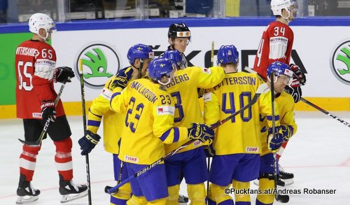 IIHF World Championship SUI - SWE Oliver Ekman Larsson #23, Patric Hornqvist #72, John Klingberg #3, Dean Kukan #34, Ramón Untersander #65 Royal Arena, Copenhagen ©Puckfans.at/Andreas Robanser