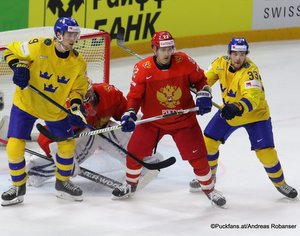 IIHF World Championship RUS - SWE Adrian Kempe #9, Vasili Koshechkin, Nikita Zaitsev #22, Viktor Arvidsson #33 Royal Arena, Copenhagen ©Puckfans.at/Andreas Robanser