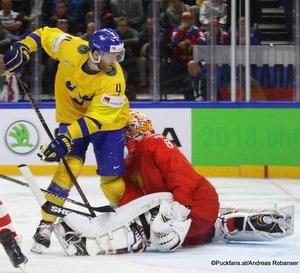 IIHF World Championship RUS - SWE Mattias Ekholm #4, Vasili Koshechkin #83 Royal Arena, Copenhagen ©Puckfans.at/Andreas Robanser