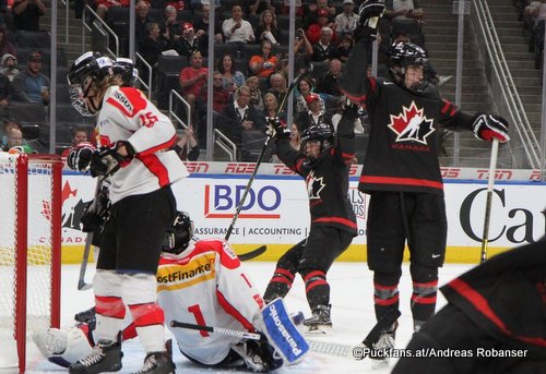 Hlinka Gretzky Cup 2018, SUI - CAN Ronny Dähler #15, Sascha Ruppelt #1 Rogers Place, Edmonton ©Puckfans.at/Andreas Robanser