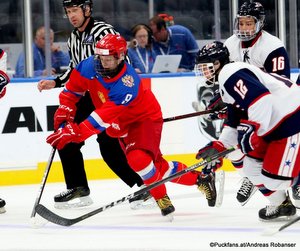 Hlinka Gretzky Cup 2018, Bronze Medal Game USA - SWE Mikhail Abramov #9, Aaron Huglen #12 Rogers Place, Edmonton ©Puckfans.at/Andreas Robanser