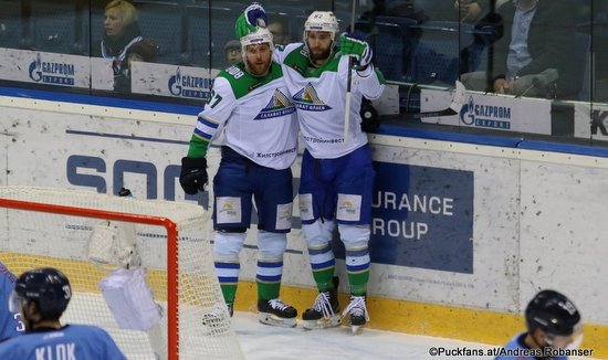 HC Slovan Bratislava - Salavat Yulaev Lukas Klok #31, Linus Omark #67, Pyotr Khokhryakov #62 ©Puckfans.at/Andreas Robanser
