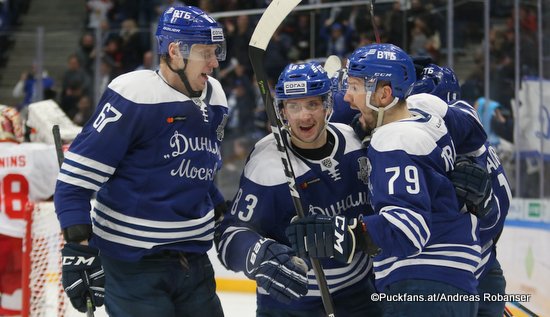 Dynamo Moscow - Jokerit Helsinki Janis Kalnins #98, Michal Cajkovsky #67, Vladimir Bryukvin #83, Daniil Tarasov #79 ©Puckfans.at/Andreas Robanser